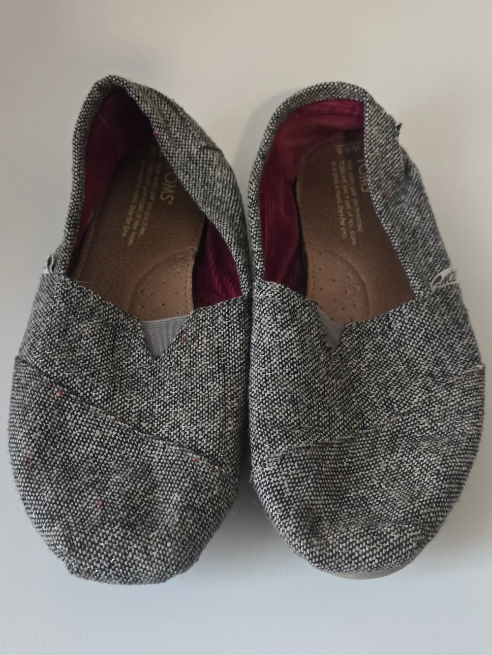 Toms Women's Black & White Metallic Tweed Slip-On Flats with Burgundy Lining